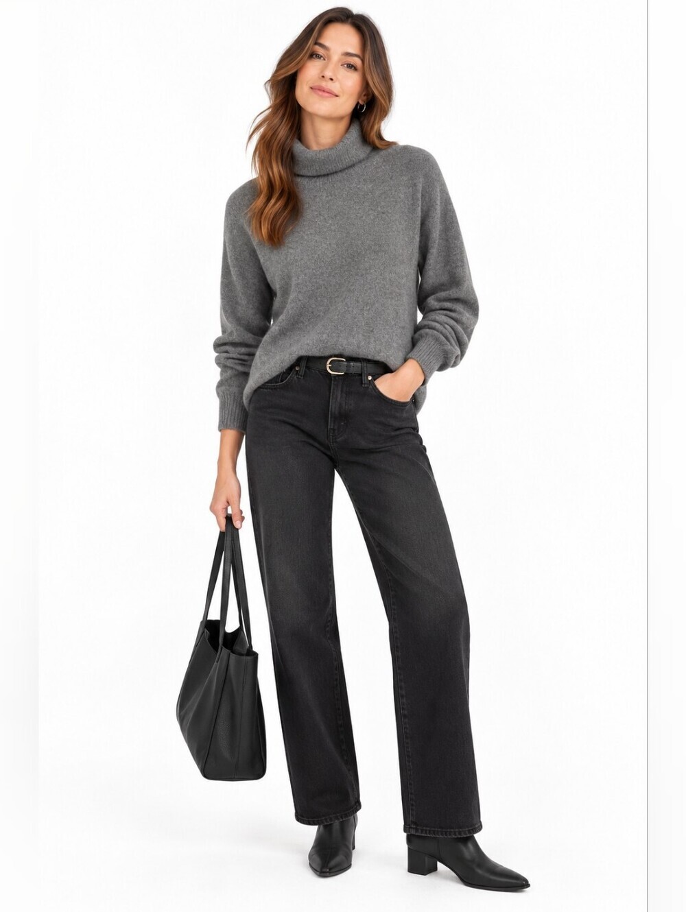 Croft & Barrow 100% Cashmere Gray Turtleneck Sweater Soft Knit Women’s Size L